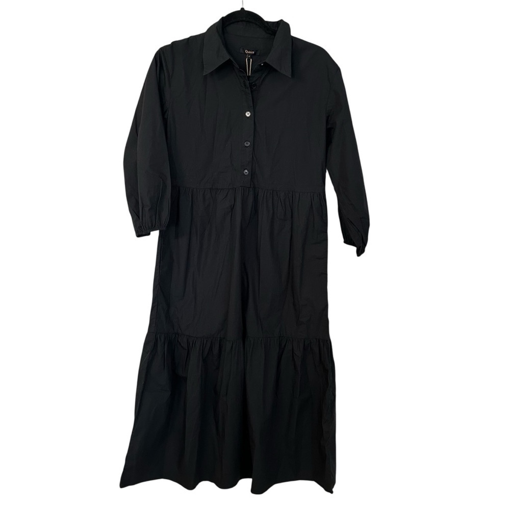 Quince Women’s 3/4 Sleeve 100% Organic Cotton Midi Tunic Dress in Black Sz S NWT